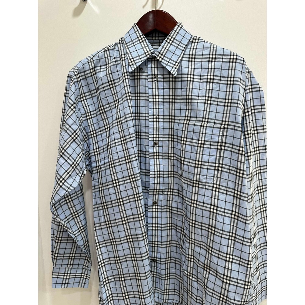 Burberry London Mens Nova Check Button Down Shirt Blue Plaid Long Sleeve Large